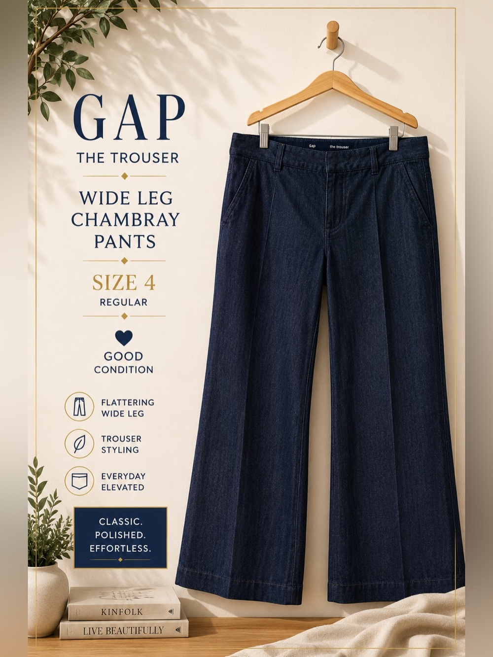 Gap The Trouser Wide Leg Chambray Pants Size 4 Regular